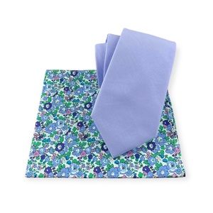 Men’s Periwinkle Slim Necktie & Floral Pocket Square Set